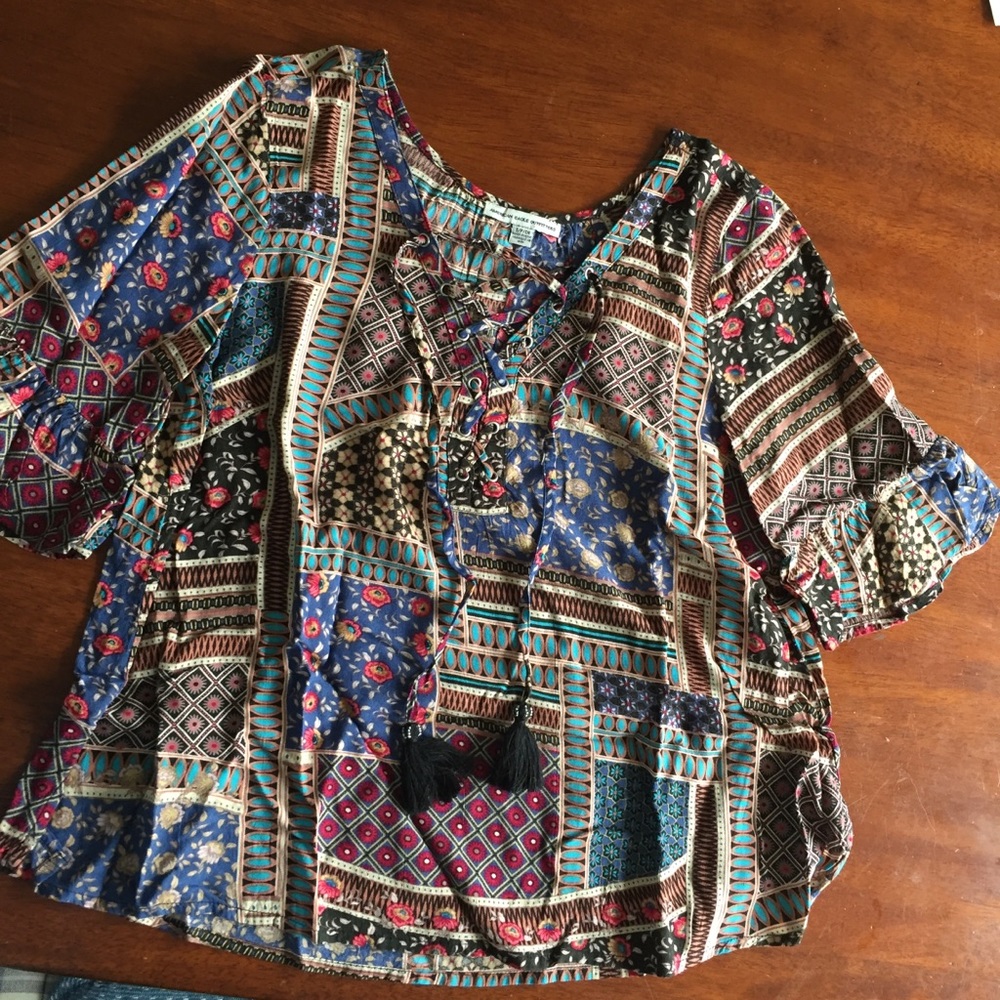 Multi-color slip over head blouse
